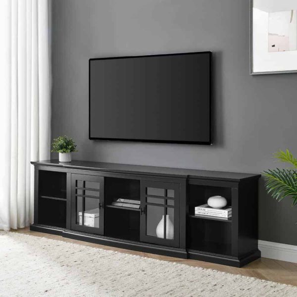 Welwick Designs  80 in. Black Transitional Wood and Glass-Door TV Stand with Cable Management (Max tv size 88 in.) - Image 9