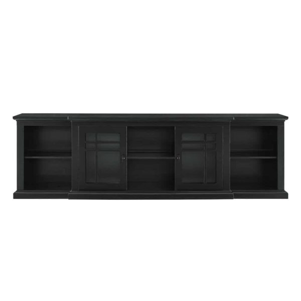 Welwick Designs  80 in. Black Transitional Wood and Glass-Door TV Stand with Cable Management (Max tv size 88 in.) - Image 7