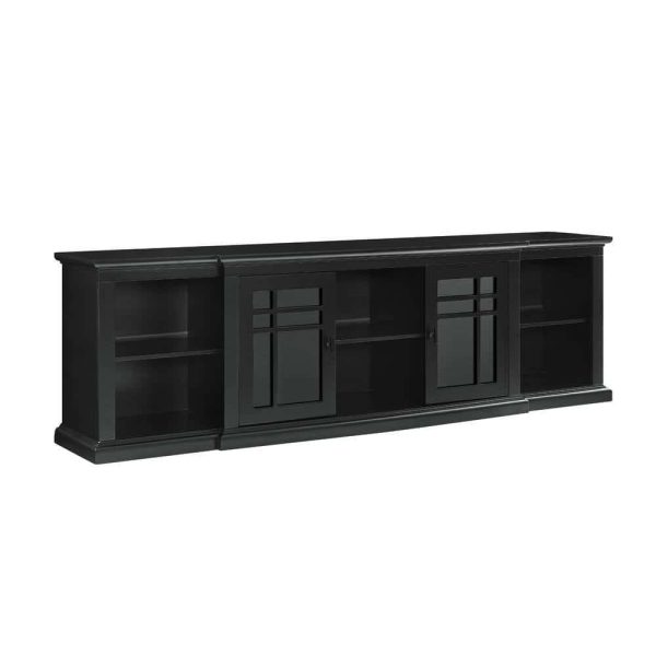 Welwick Designs  80 in. Black Transitional Wood and Glass-Door TV Stand with Cable Management (Max tv size 88 in.) - Image 4