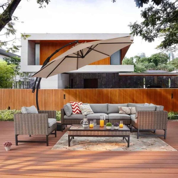 Boyel Living 12 ft. Cantilever Patio Umbrella Fade Resistant and UV Protected with Base in Beige - Image 9