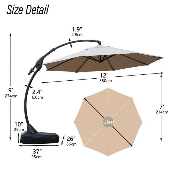 Boyel Living 12 ft. Cantilever Patio Umbrella Fade Resistant and UV Protected with Base in Beige - Image 7