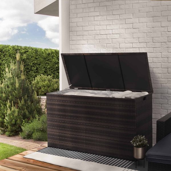 Teamson Home Wicker 154 Gallon Outdoor Deck Box for Cushions Storage, Brown - Image 3