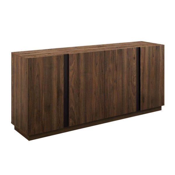 Welwick Designs  Dark Walnut Wood and Metal Accent Modern 4-Door Sideboard - Image 6
