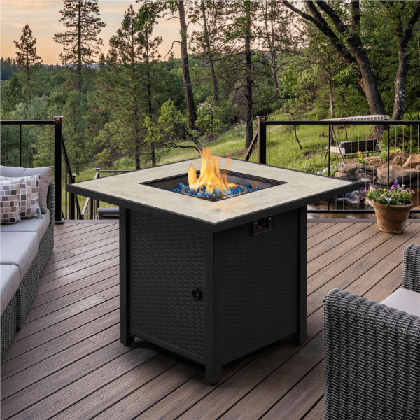 Yaheetech 30  Outdoor Propane Fire Pit Table 50,000 BTU Square Gas Fire Pit with Ceramic Tabletop, Black - Image 6