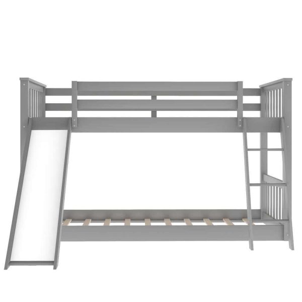 Bright Designs  Gray Solid Wood Twin Over Twin Bunk Bed with Slide and Ladder - Image 7