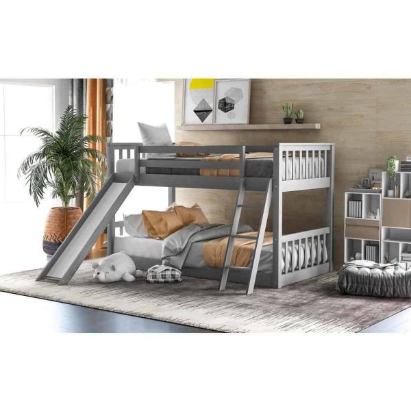 Bright Designs  Gray Solid Wood Twin Over Twin Bunk Bed with Slide and Ladder - Image 12