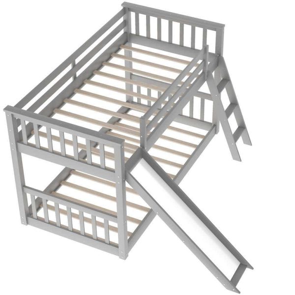 Bright Designs  Gray Solid Wood Twin Over Twin Bunk Bed with Slide and Ladder - Image 8