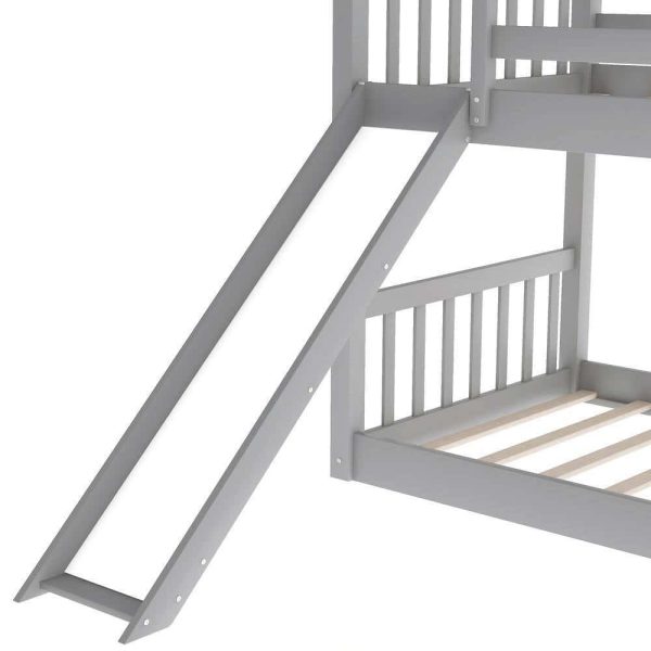 Bright Designs  Gray Solid Wood Twin Over Twin Bunk Bed with Slide and Ladder - Image 11