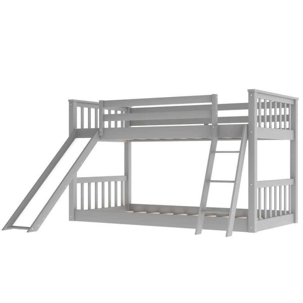 Bright Designs  Gray Solid Wood Twin Over Twin Bunk Bed with Slide and Ladder - Image 9