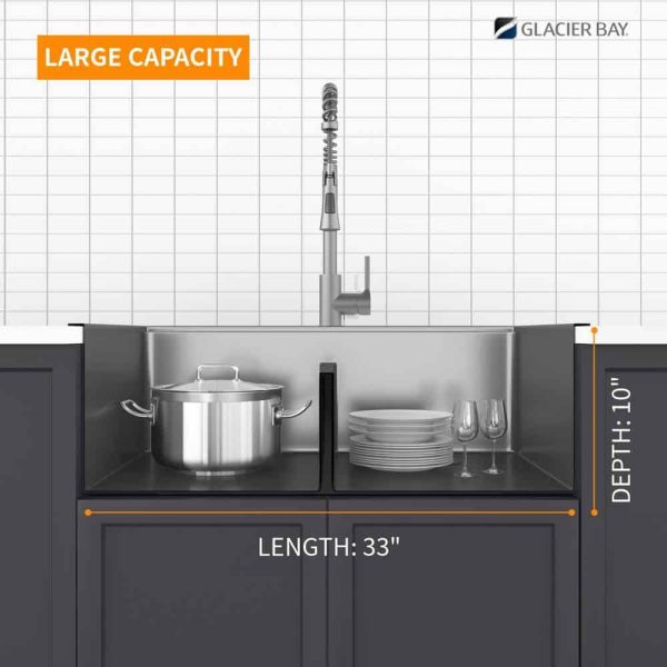 33 in. Drop-In Double Bowl 18 Gauge Gunmetal Black Stainless Steel Workstation Kitchen Sink - Image 3