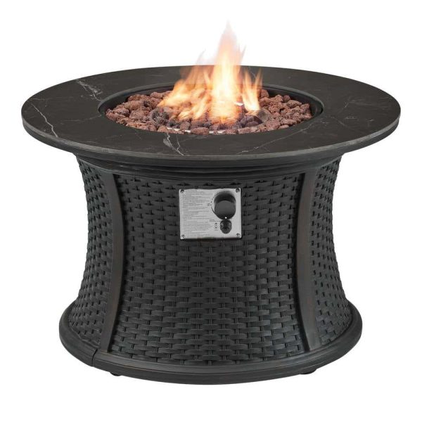 Bay FP58031-B 35.2 in. W x 24 in. H Round Wicker Finish Fire Table with Sintered Stone Tabletop - Image 10
