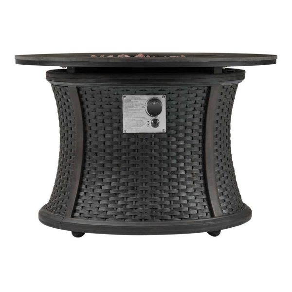 Bay FP58031-B 35.2 in. W x 24 in. H Round Wicker Finish Fire Table with Sintered Stone Tabletop - Image 2