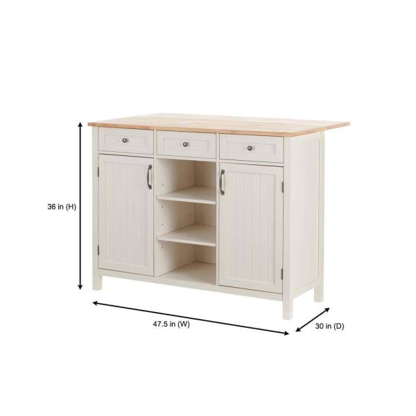 StyleWell  Bainport Ivory Wooden Kitchen Island with Natural Butcher Block Top and Storage (48  W) - Image 3