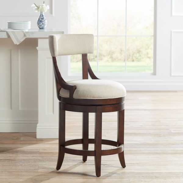 55 Downing Street Lev 24  High Distressed Walnut Linen Counter Stool