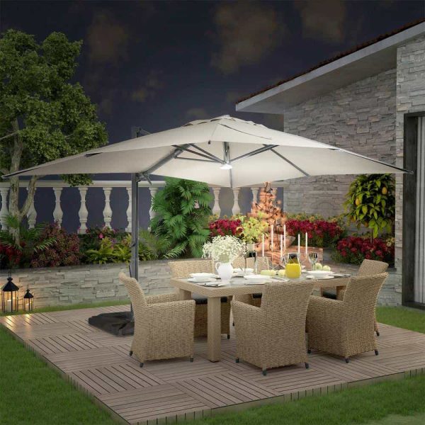 Mondawe 10 ft. x 13ft. Aluminum Cantilever Outdoor Patio Umbrella Bluetooth Atmosphere Light 360-Degree Rotationin Taupe w/Base - Image 13
