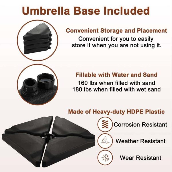 Mondawe 10 ft. x 13ft. Aluminum Cantilever Outdoor Patio Umbrella Bluetooth Atmosphere Light 360-Degree Rotationin Taupe w/Base - Image 3