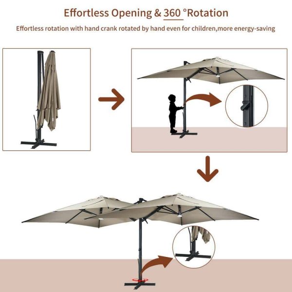 Mondawe 10 ft. x 13ft. Aluminum Cantilever Outdoor Patio Umbrella Bluetooth Atmosphere Light 360-Degree Rotationin Taupe w/Base - Image 10