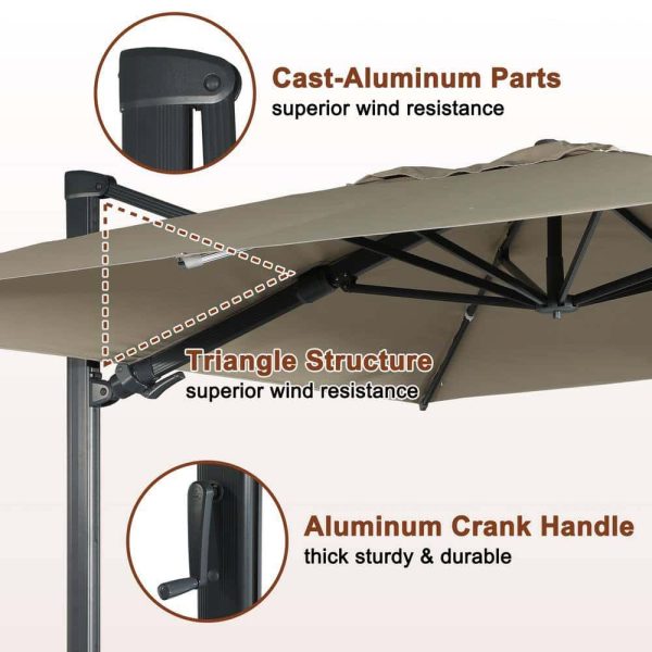 Mondawe 10 ft. x 13ft. Aluminum Cantilever Outdoor Patio Umbrella Bluetooth Atmosphere Light 360-Degree Rotationin Taupe w/Base - Image 9
