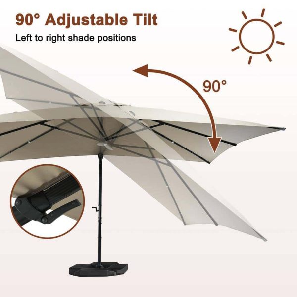 Mondawe 10 ft. x 13ft. Aluminum Cantilever Outdoor Patio Umbrella Bluetooth Atmosphere Light 360-Degree Rotationin Taupe w/Base - Image 5