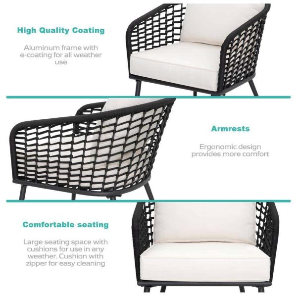 3-Piece Aluminum Outdoor Dining Patio Bistro Set with White Cushion - Image 7