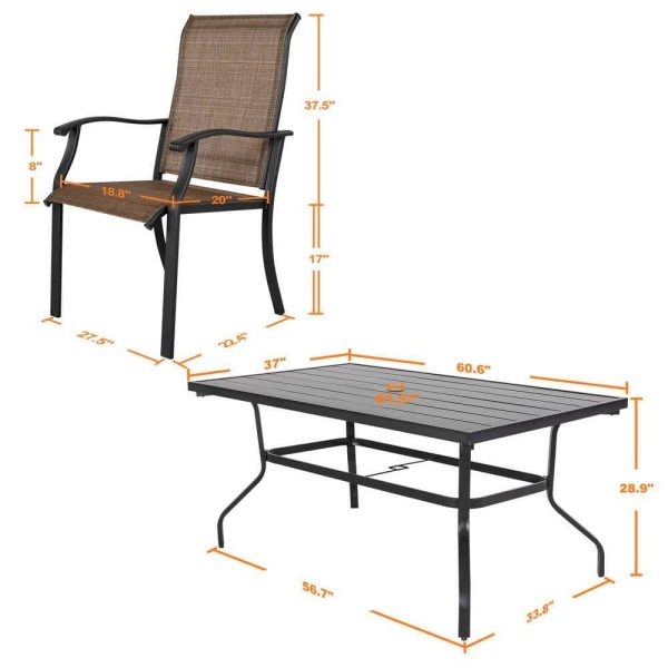 7-Pieces Rust-Free Metal Outdoor Patio Dining Set with 6 Textilene Dining Chairs and Rectangular Dining Table - Image 9