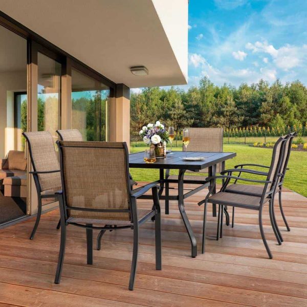 7-Pieces Rust-Free Metal Outdoor Patio Dining Set with 6 Textilene Dining Chairs and Rectangular Dining Table - Image 10