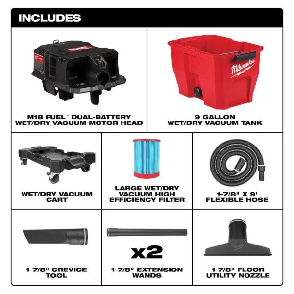 0920-20-49-90-2026-49-90-2019 M18 FUEL 9 Gal. Cordless Dual-Battery Wet/Dry Shop Vacuum - Image 2