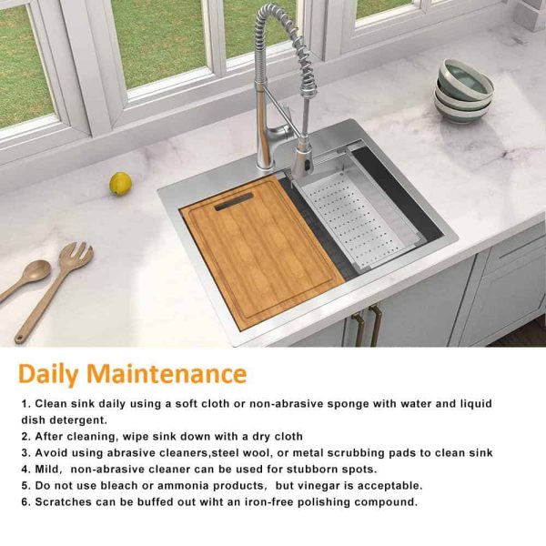Zero Radius 33 in. Drop-In 50/50 Double Bowl 18 Gauge Stainless Steel Workstation Kitchen Sink with Pull-Down Faucet - Image 14