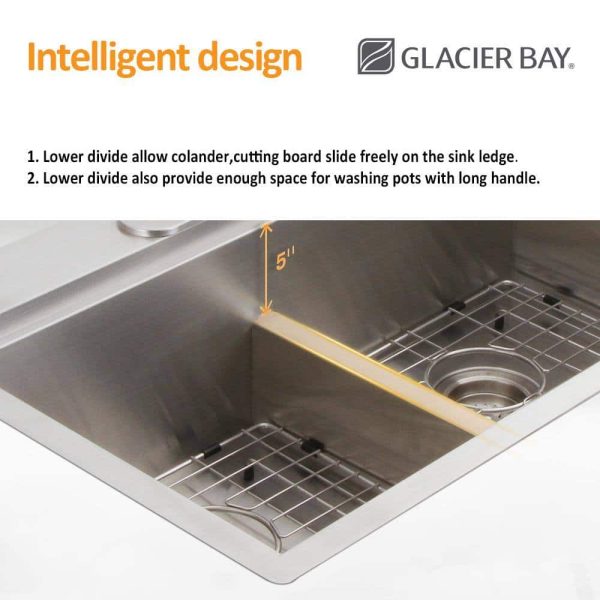 Zero Radius 33 in. Drop-In 50/50 Double Bowl 18 Gauge Stainless Steel Workstation Kitchen Sink with Pull-Down Faucet - Image 11