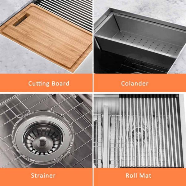 Zero Radius 33 in. Drop-In 50/50 Double Bowl 18 Gauge Stainless Steel Workstation Kitchen Sink with Pull-Down Faucet - Image 13