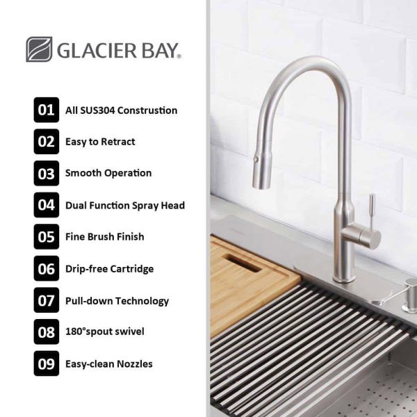 Zero Radius 33 in. Drop-In 50/50 Double Bowl 18 Gauge Stainless Steel Workstation Kitchen Sink with Pull-Down Faucet - Image 4