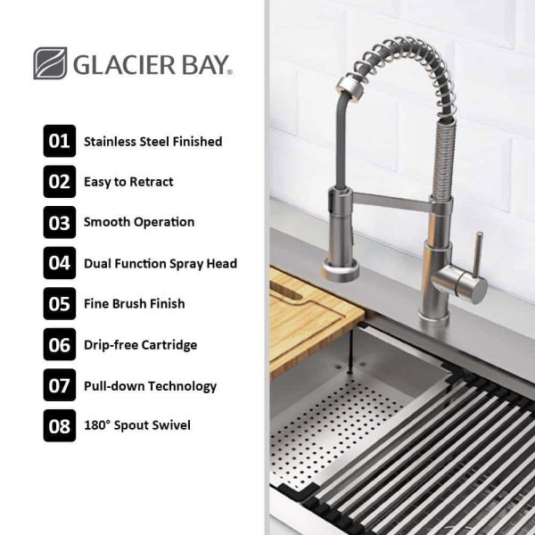 33 in. Drop-In Single Bowl 18 Gauge Stainless Steel Workstation Kitchen Sink with Pull-Down Faucet - Image 4