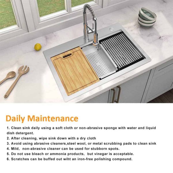 33 in. Drop-In Single Bowl 18 Gauge Stainless Steel Workstation Kitchen Sink with Pull-Down Faucet - Image 9