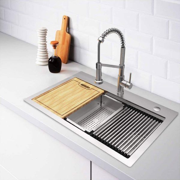 33 in. Drop-In Single Bowl 18 Gauge Stainless Steel Workstation Kitchen Sink with Pull-Down Faucet - Image 2