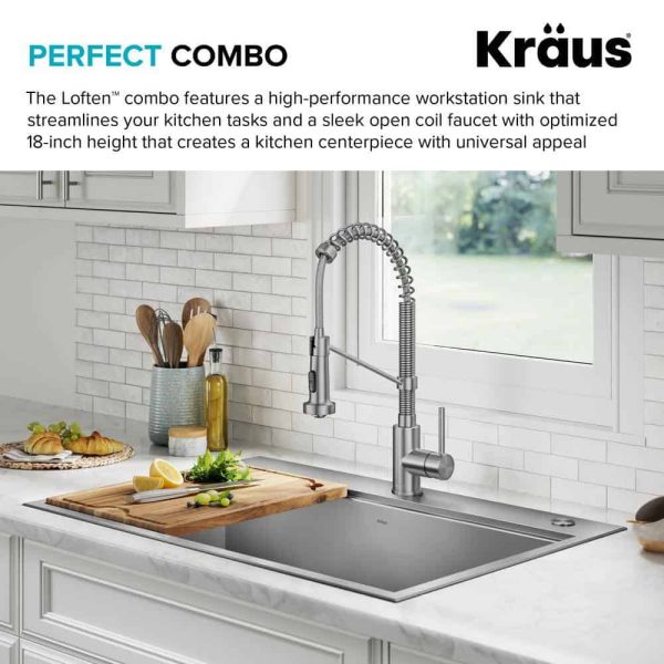 Loften 33 in. Drop-in/Undermount Double Bowl Stainless Steel Kitchen Workstation Sink with Faucet and Accessories - Image 5