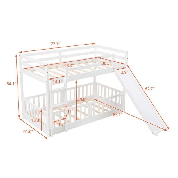 Bright Designs  White Twin Over Twin Wood Bunk Bed with Slide and Ladder - Image 2