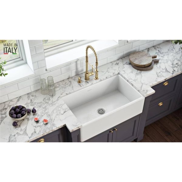 Ruvati 1003280743 30 in. x 20 in. Fireclay Reversible Farmhouse Apron-Front Single Bowl Kitchen Sink in White - Image 6